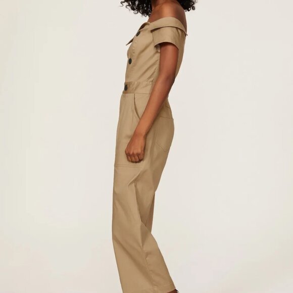 Marissa Webb, Khaki Off the Shoulder Crop Jumpsuit Size 6 - Picture 2 of 9